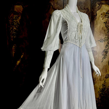 vintage GUNNE SAX romantic prairie maxi dress, 1970s Powder Blue Edwardian Revival boho dress