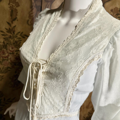 vintage GUNNE SAX romantic prairie maxi dress, 1970s Powder Blue Edwardian Revival boho dress