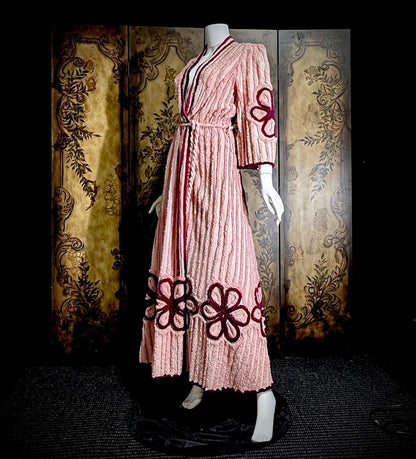 vintage 1940s chenille robe dressing gown, Dusty Pink cotton wrap front housecoat