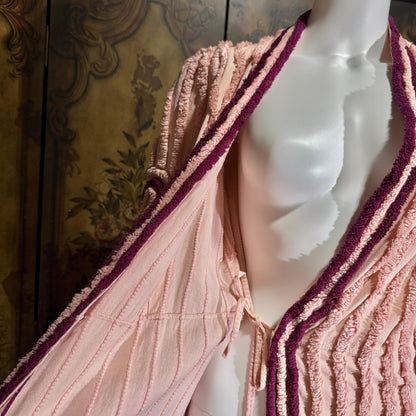 vintage 1940s chenille robe dressing gown, Dusty Pink cotton wrap front housecoat