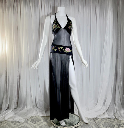 vintage JACALYN BENNETT silk nightgown, FREDERICK'S of Hollywood black lingerie slip dress