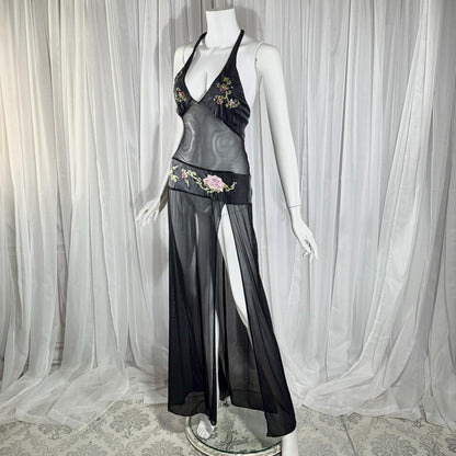 vintage JACALYN BENNETT silk nightgown, FREDERICK'S of Hollywood black lingerie slip dress
