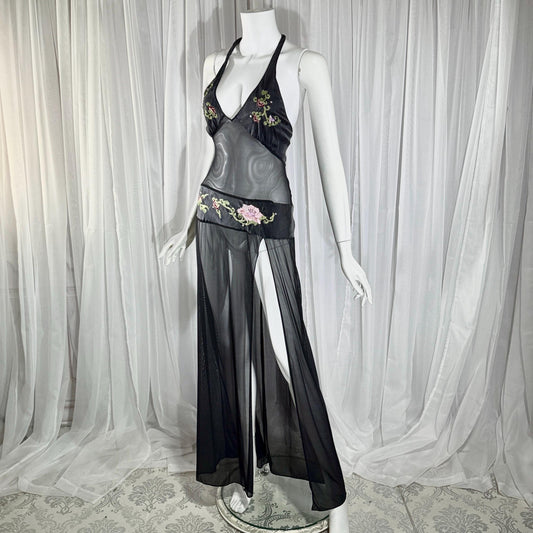 vintage JACALYN BENNETT silk nightgown, FREDERICK'S of Hollywood black lingerie slip dress
