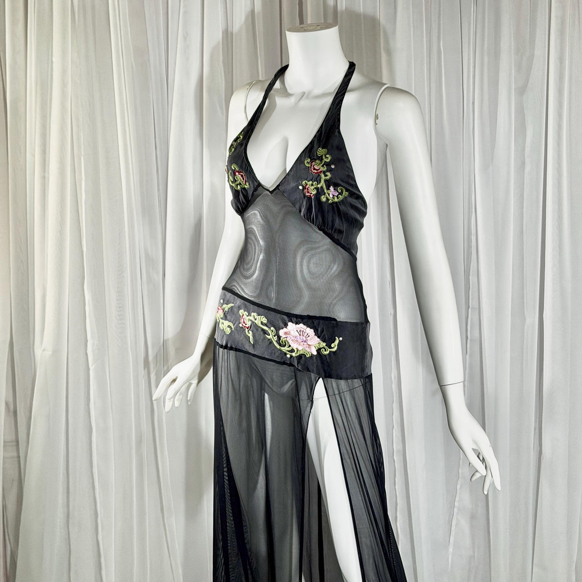 vintage JACALYN BENNETT silk nightgown, FREDERICK'S of Hollywood black lingerie slip dress