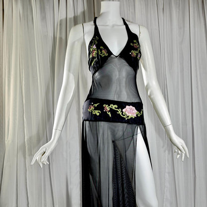 vintage JACALYN BENNETT silk nightgown, FREDERICK'S of Hollywood black lingerie slip dress