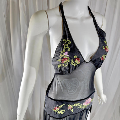 vintage JACALYN BENNETT silk nightgown, FREDERICK'S of Hollywood black lingerie slip dress