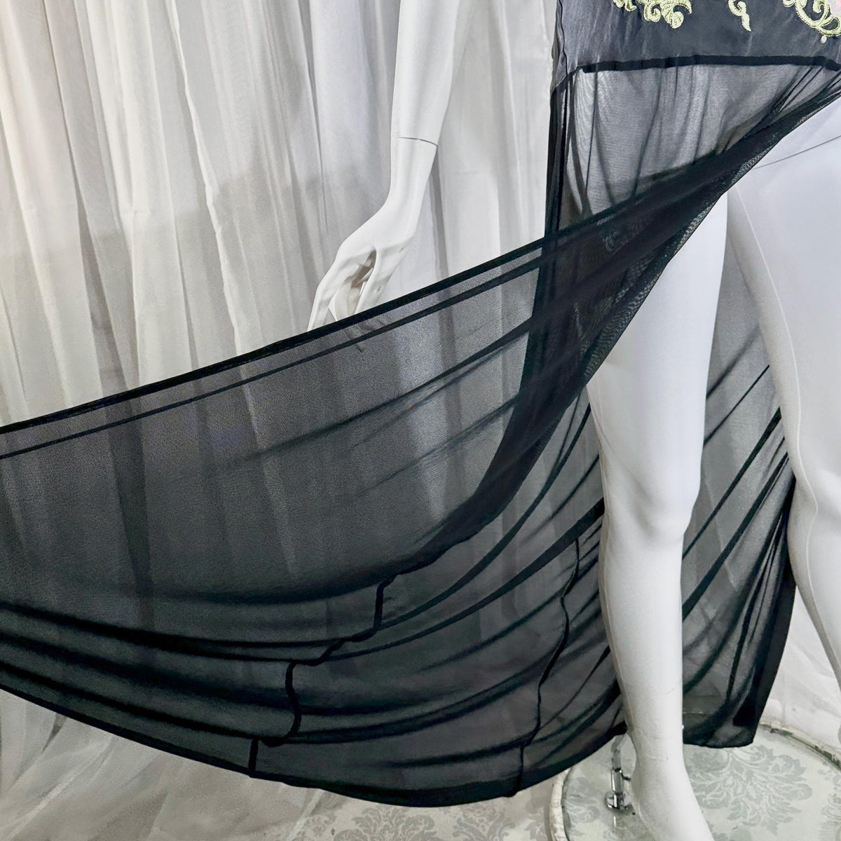 vintage JACALYN BENNETT silk nightgown, FREDERICK'S of Hollywood black lingerie slip dress