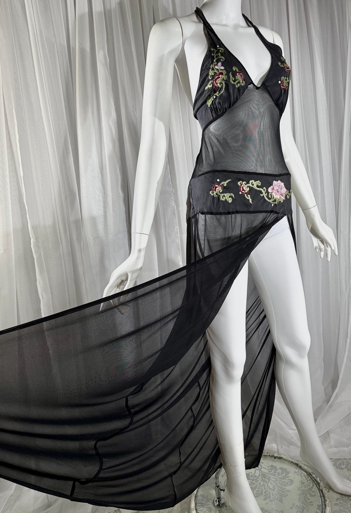 vintage JACALYN BENNETT silk nightgown, FREDERICK'S of Hollywood black lingerie slip dress
