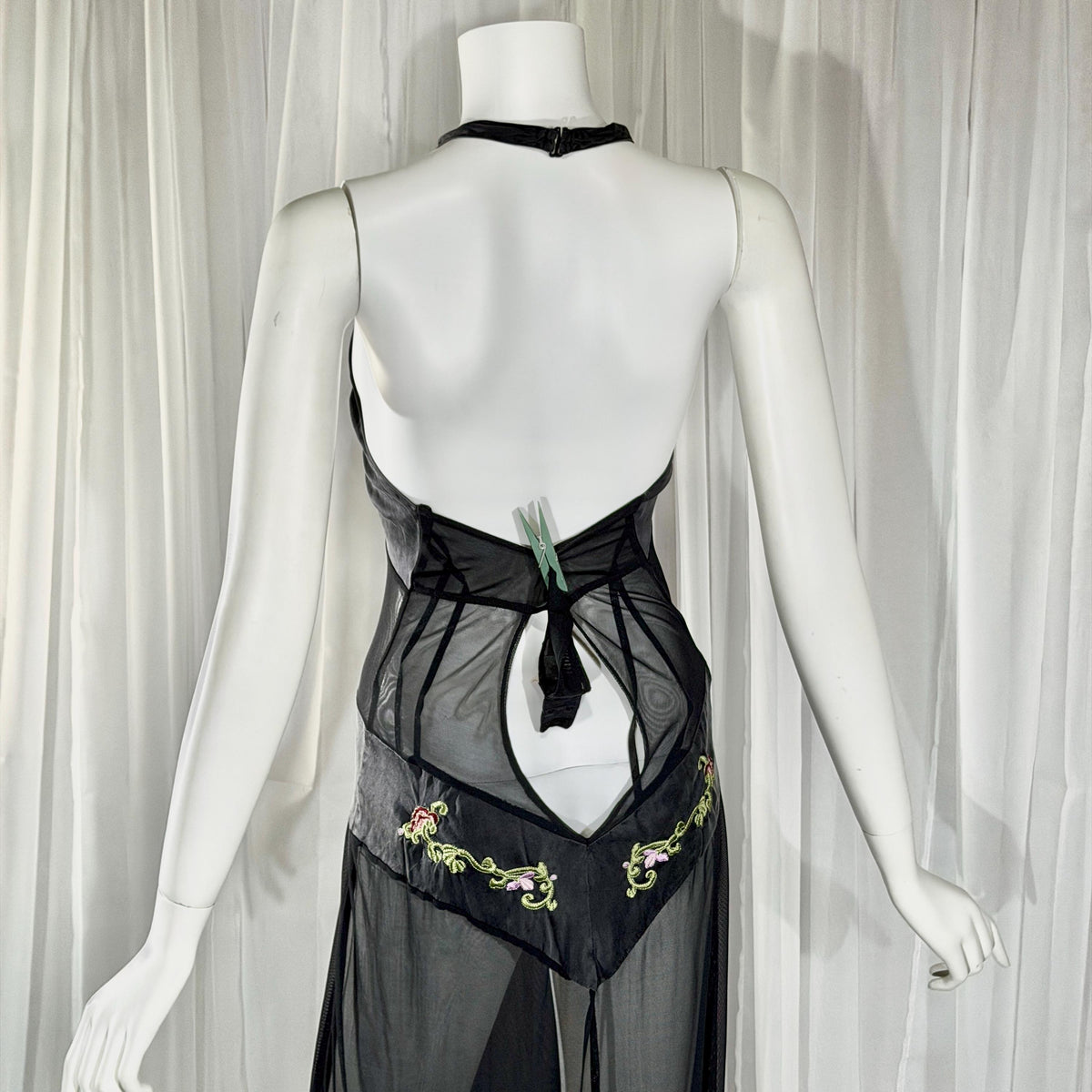 vintage JACALYN BENNETT silk nightgown, FREDERICK'S of Hollywood black lingerie slip dress