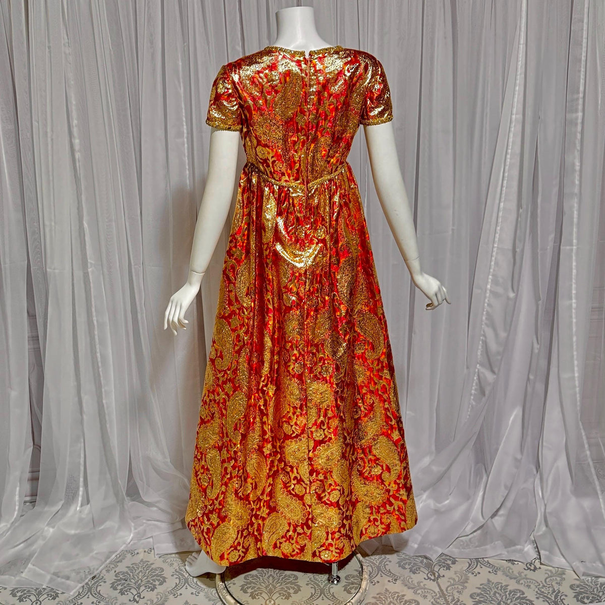 Vintage MALCOLM STARR evening gown, 1960s Bonwit Teller Metallic Brocade Empire Waist dress