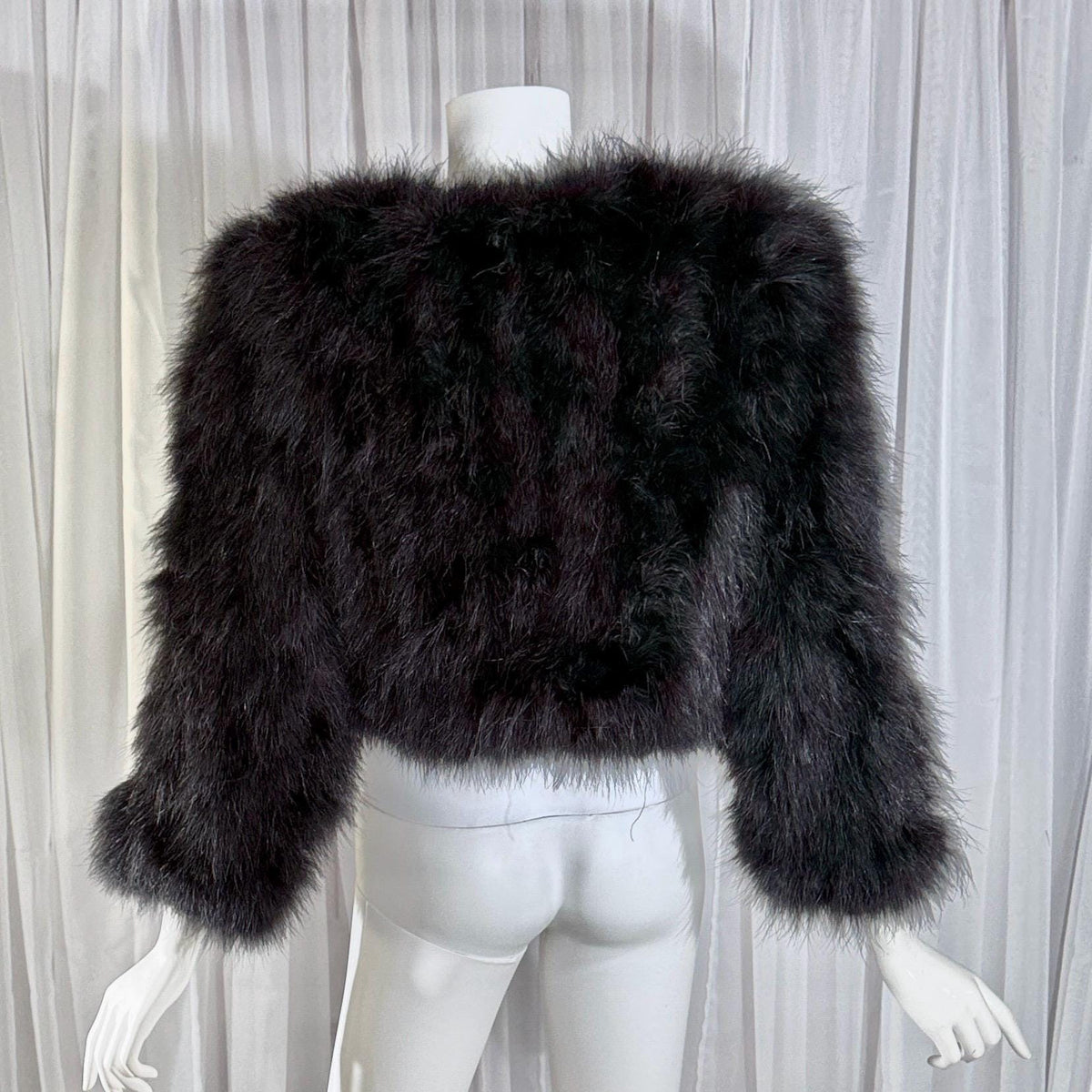 Vintage Marabou feather jacket, 1980s Black cropped evening coat
