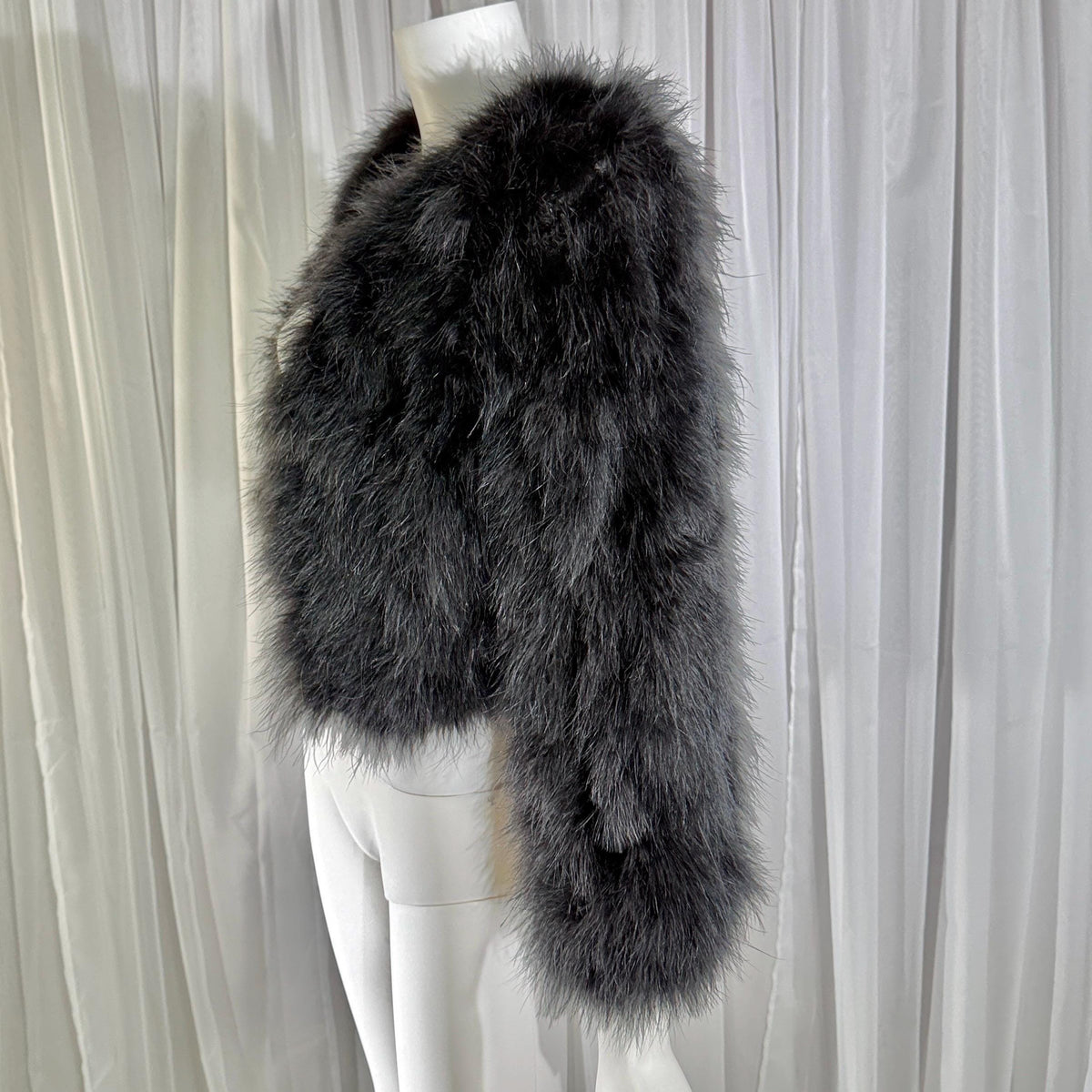 Vintage Marabou feather jacket, 1980s Black cropped evening coat