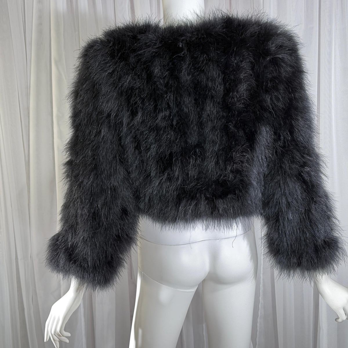 Vintage Marabou feather jacket, 1980s Black cropped evening coat