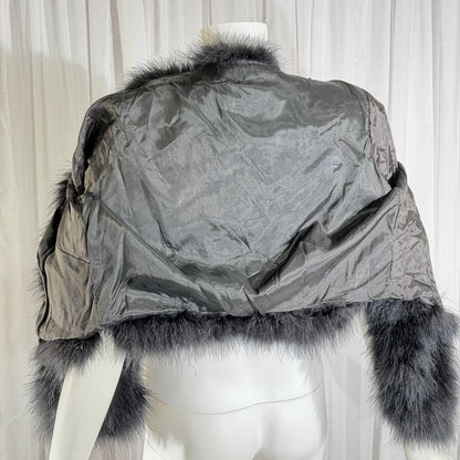 Vintage Marabou feather jacket, 1980s Black cropped evening coat