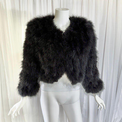 Vintage Marabou feather jacket, 1980s Black cropped evening coat