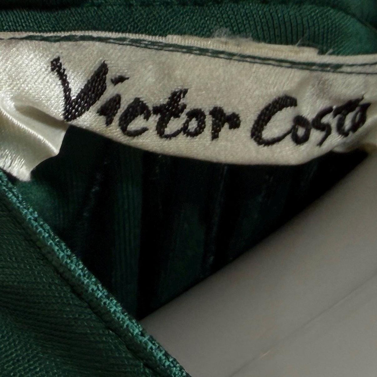 vintage VICTOR COSTA evening dress, 1970s Forest Green jersey knit goddess gown