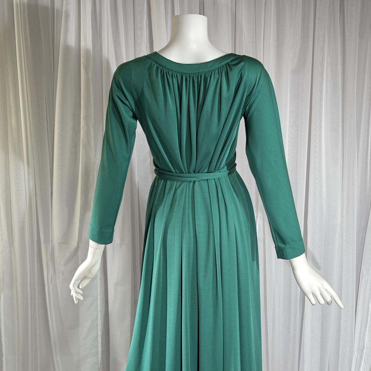 vintage VICTOR COSTA evening dress, 1970s Forest Green jersey knit goddess gown