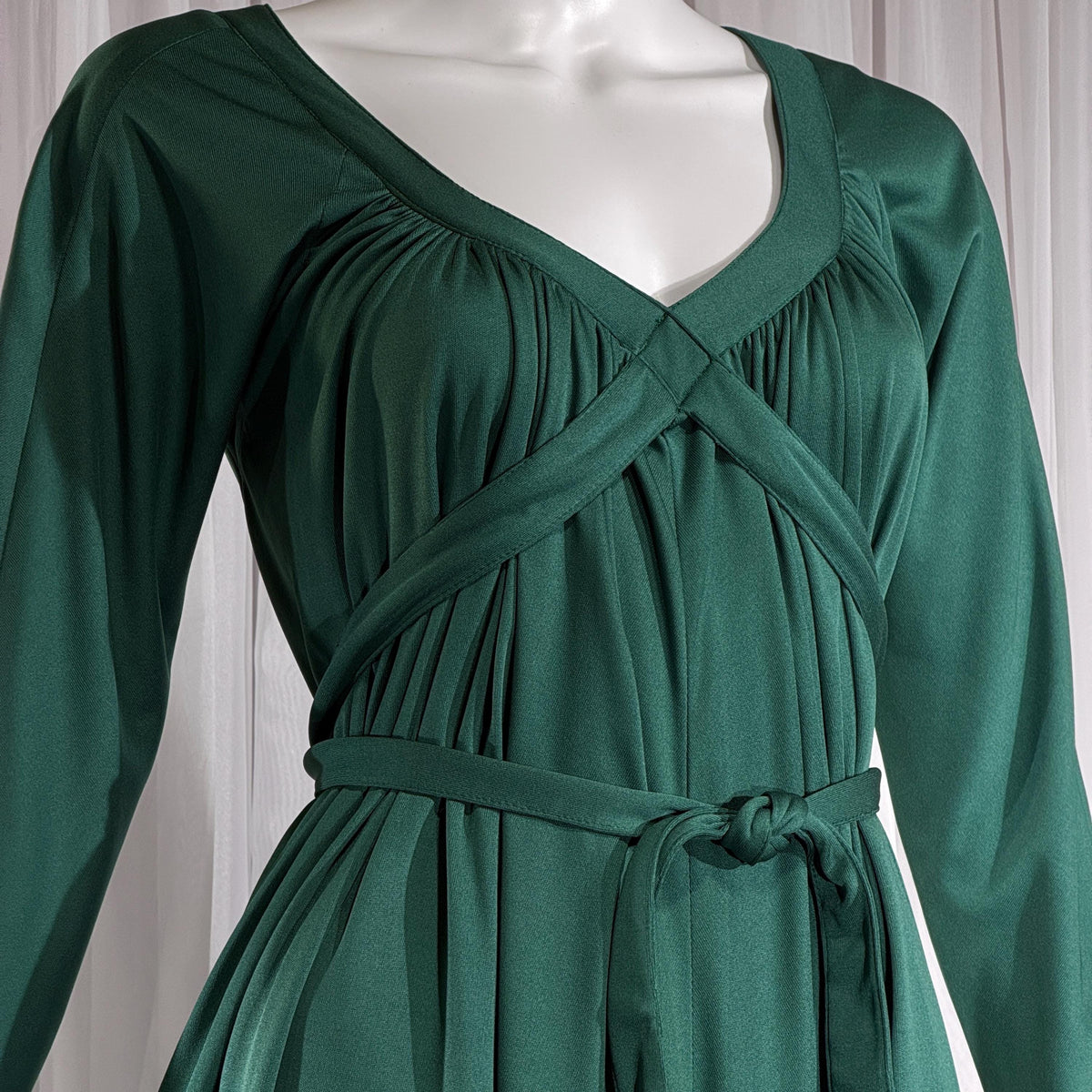 vintage VICTOR COSTA evening dress, 1970s Forest Green jersey knit goddess gown
