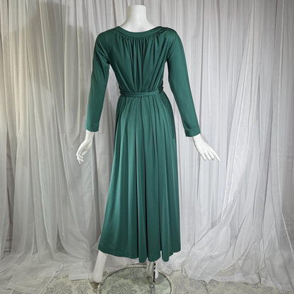 vintage VICTOR COSTA evening dress, 1970s Forest Green jersey knit goddess gown