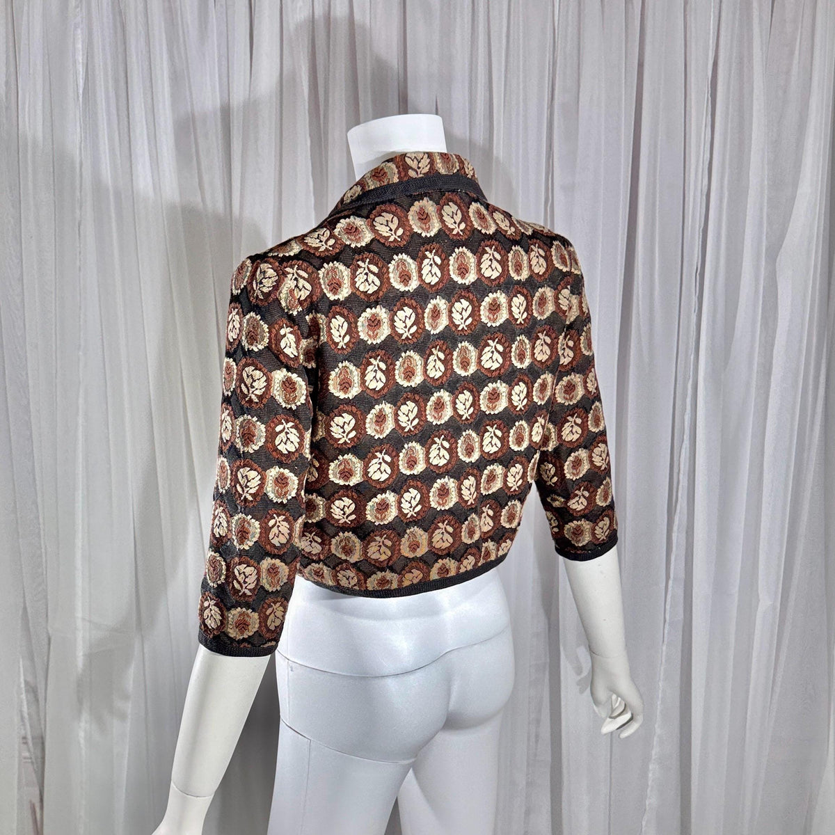 vintage 1950s cropped jacket shrug, GLORIA SWANSON brown black tapestry evening dinner top bolero