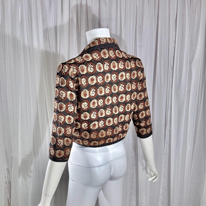 vintage 1950s cropped jacket shrug, GLORIA SWANSON brown black tapestry evening dinner top bolero