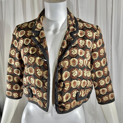vintage 1950s cropped jacket shrug, GLORIA SWANSON brown black tapestry evening dinner top bolero