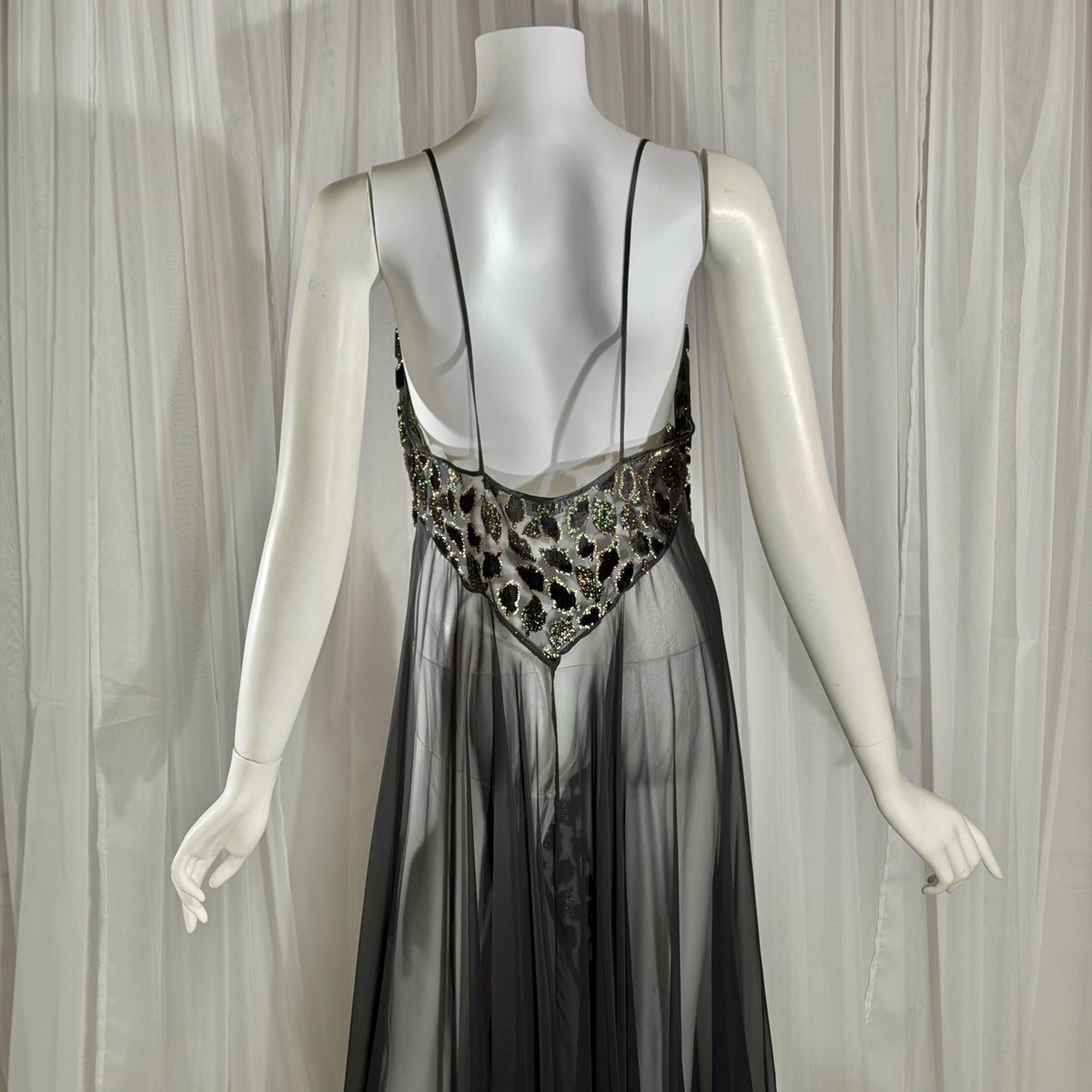Vintage 1980s BOB MACKIE peignoir set, Sheer black burnout nightgown robe lingerie set