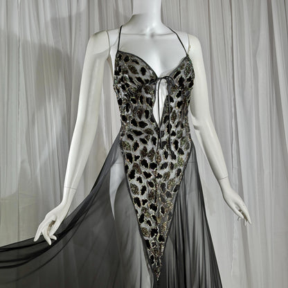 Vintage 1980s BOB MACKIE peignoir set, Sheer black burnout nightgown robe lingerie set