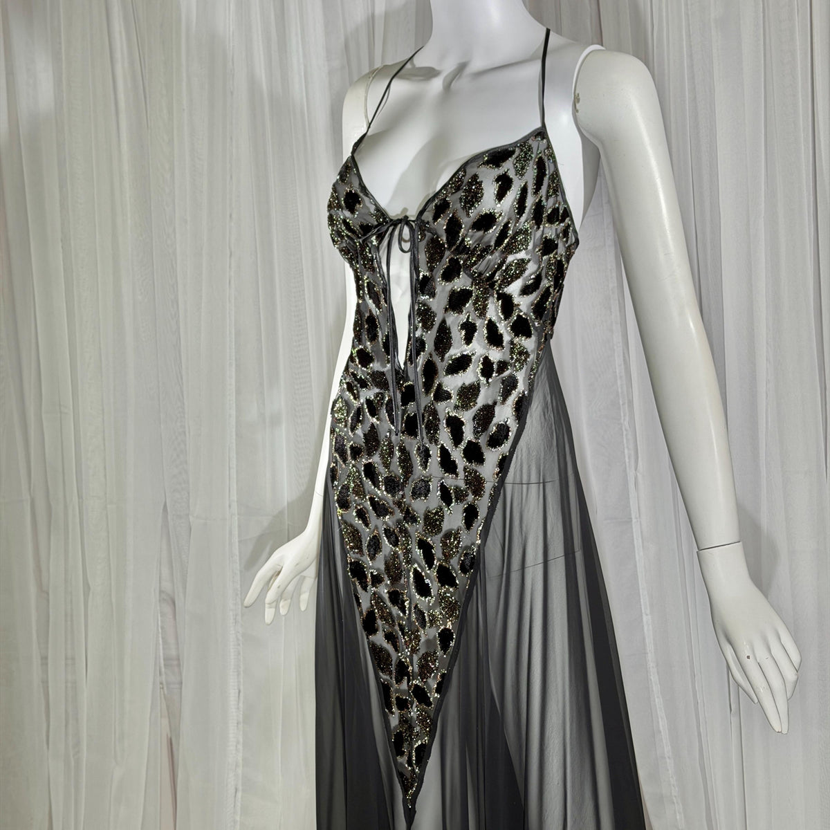 Vintage 1980s BOB MACKIE peignoir set, Sheer black burnout nightgown robe lingerie set