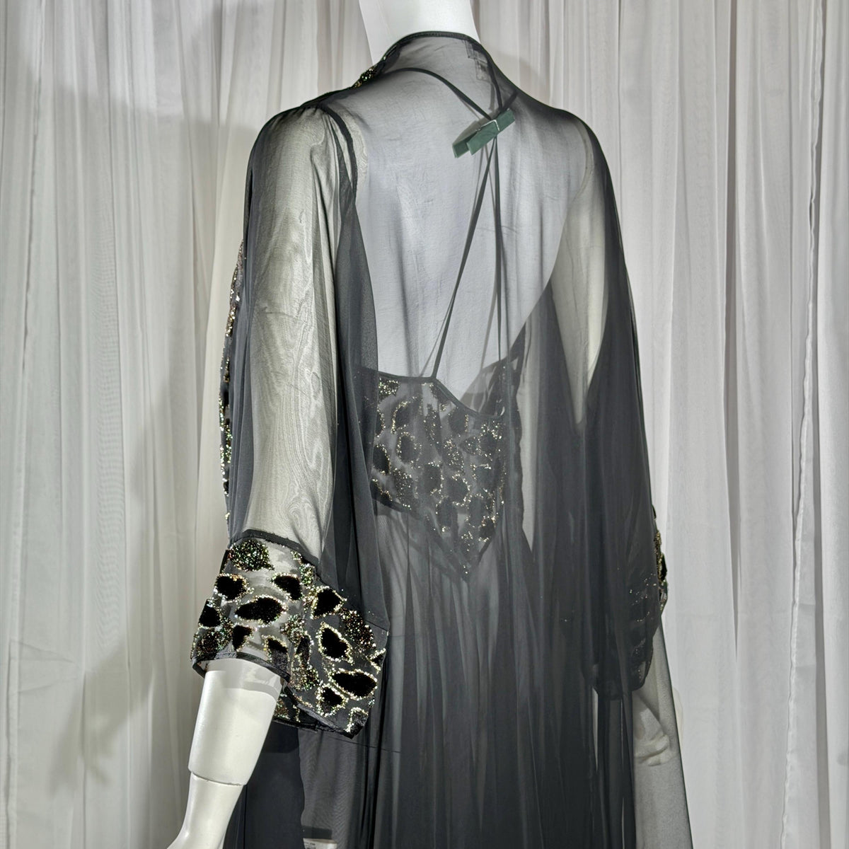 Vintage 1980s BOB MACKIE peignoir set, Sheer black burnout nightgown robe lingerie set
