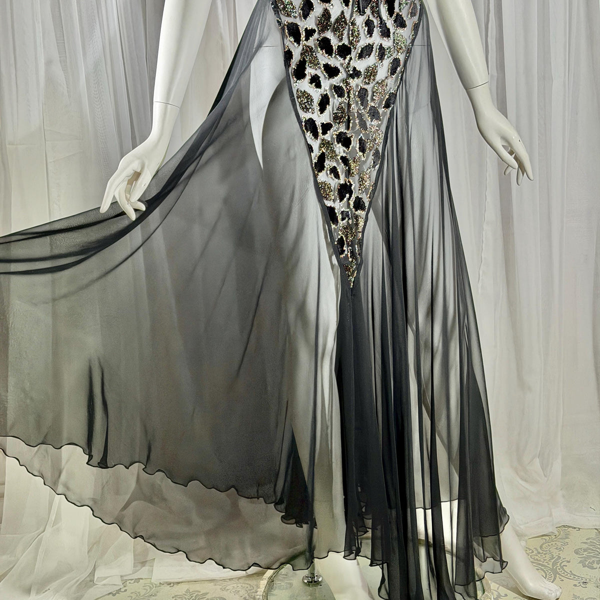 Vintage 1980s BOB MACKIE peignoir set, Sheer black burnout nightgown robe lingerie set