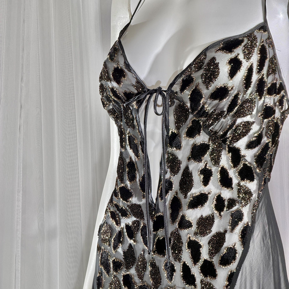 Vintage 1980s BOB MACKIE peignoir set, Sheer black burnout nightgown robe lingerie set