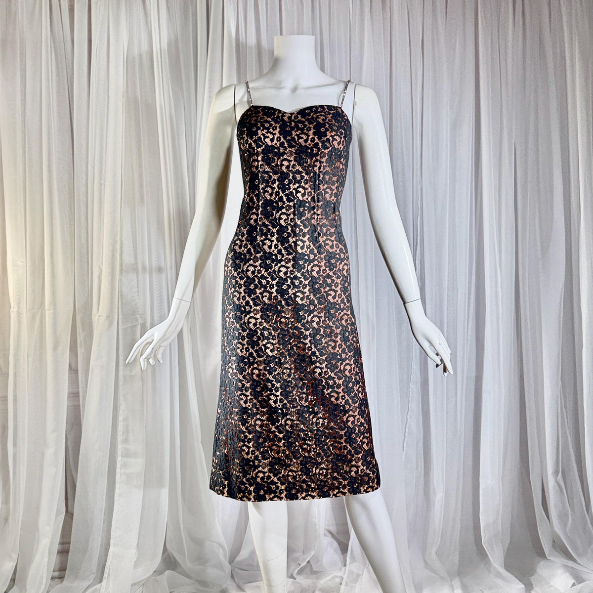 vintage 1950s LILLI DIAMOND Cocktail Dress and Matching coat, Black lace evening dress