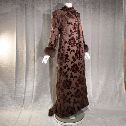 vintage 1980s NEIMAN MARCUS evening dress gown, Brown Floral Devore Burnout Shift Gown Large