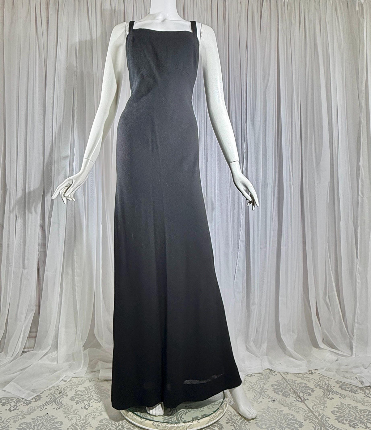 PAULINE TRIGERE, vintage 1980s evening dress, Black crepe sheath slip dress