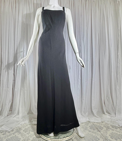 PAULINE TRIGERE, vintage 1980s evening dress, Black crepe sheath slip dress