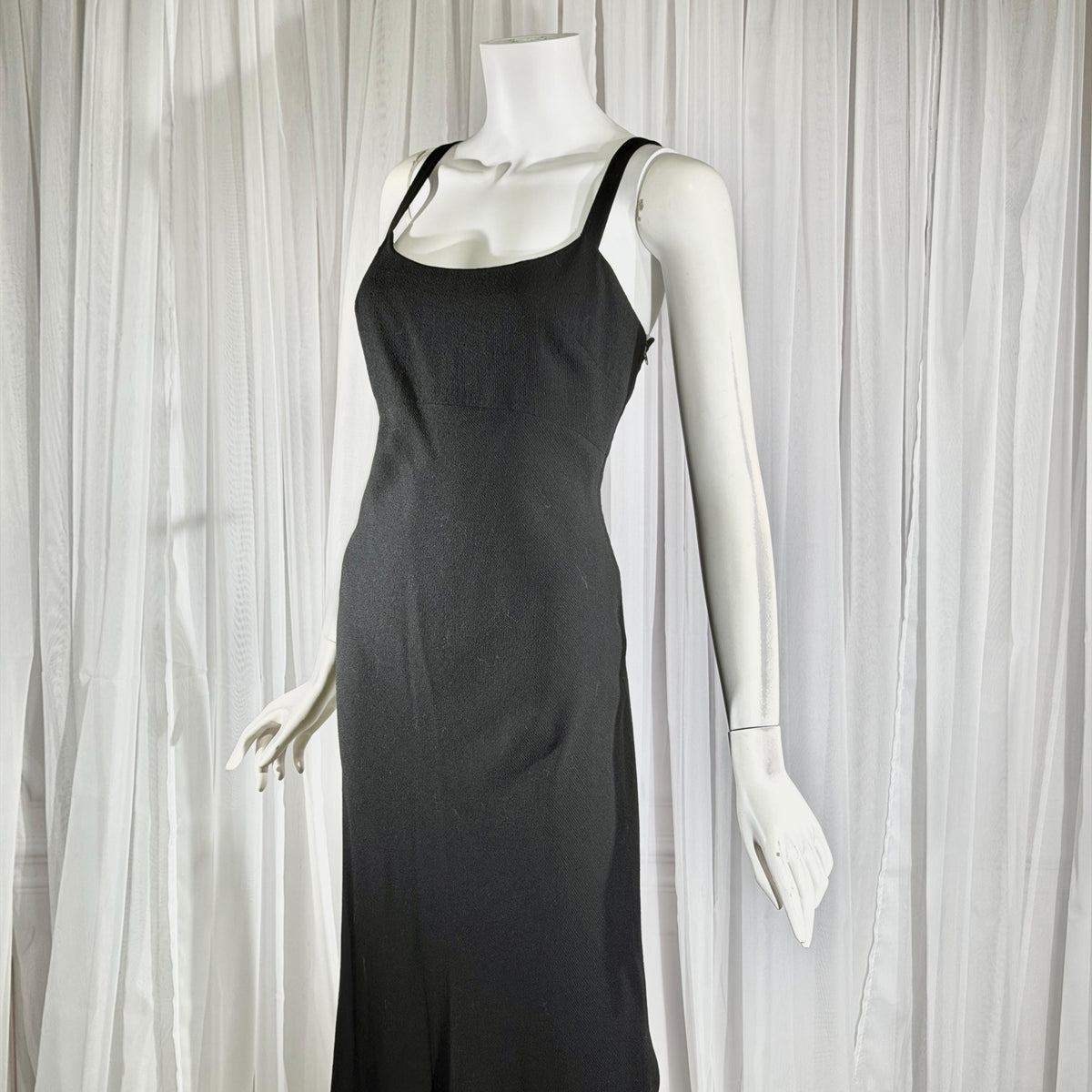 PAULINE TRIGERE, vintage 1980s evening dress, Black crepe sheath slip dress