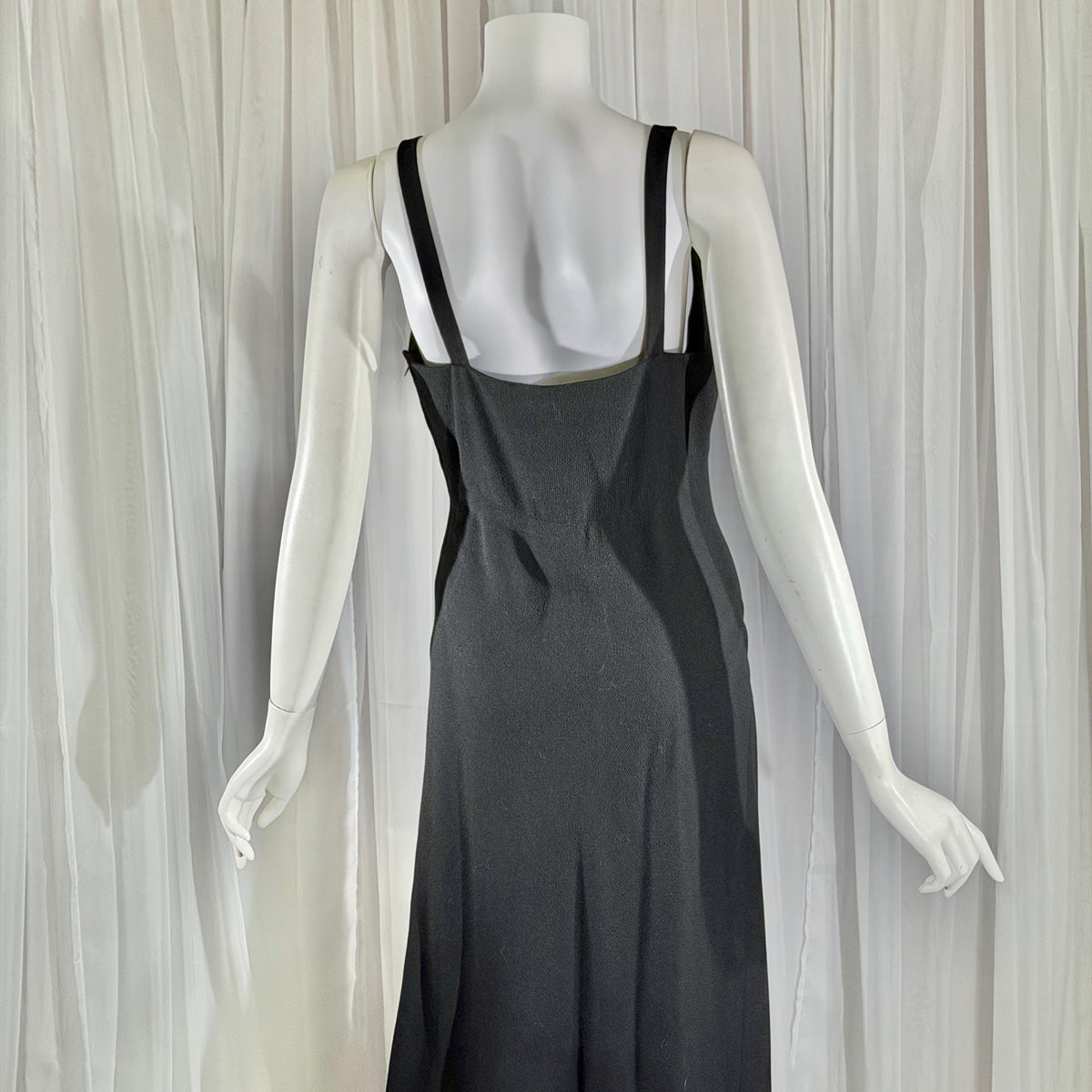 PAULINE TRIGERE, vintage 1980s evening dress, Black crepe sheath slip dress