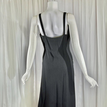 PAULINE TRIGERE, vintage 1980s evening dress, Black crepe sheath slip dress