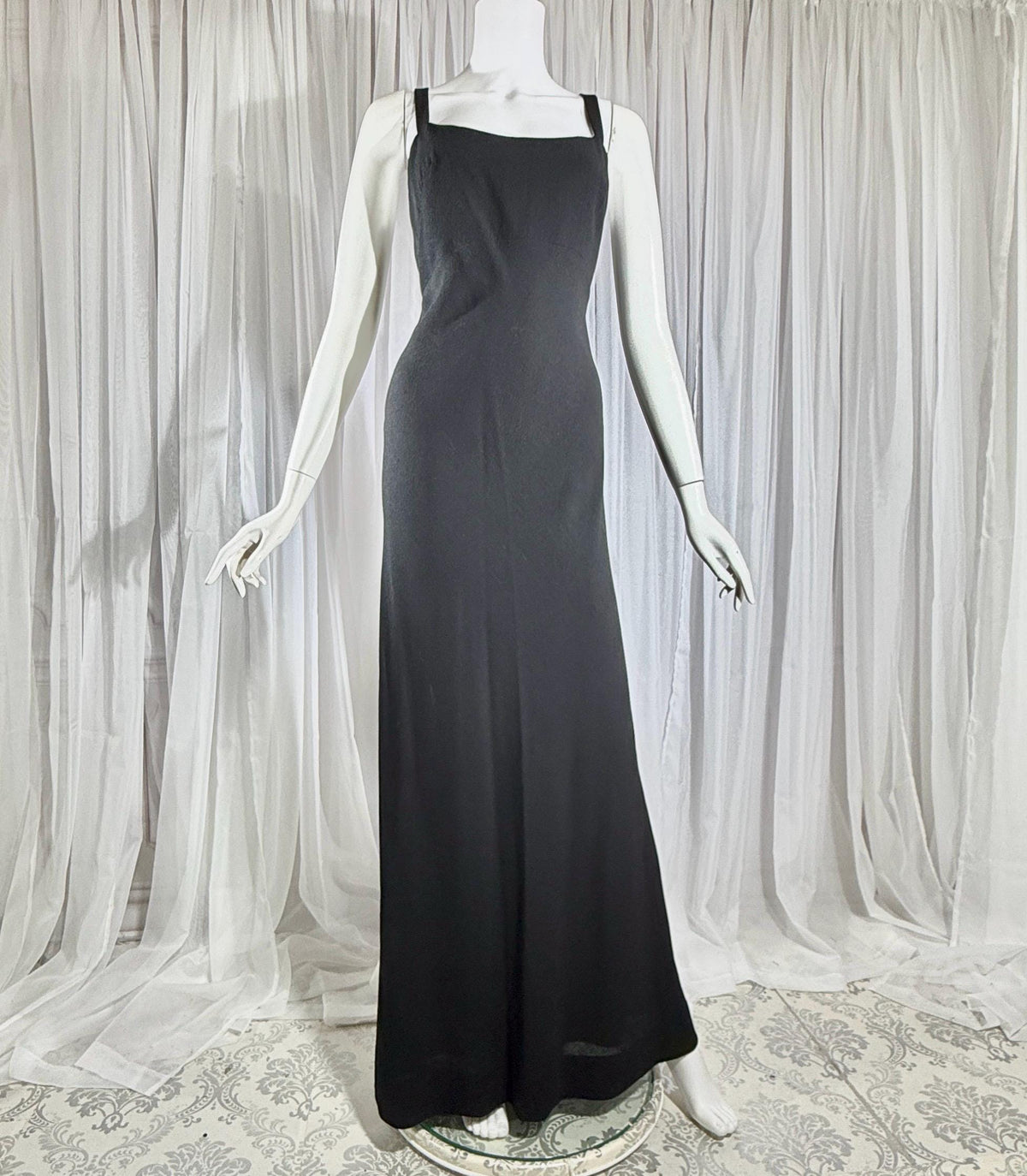 PAULINE TRIGERE, vintage 1980s evening dress, Black crepe sheath slip dress