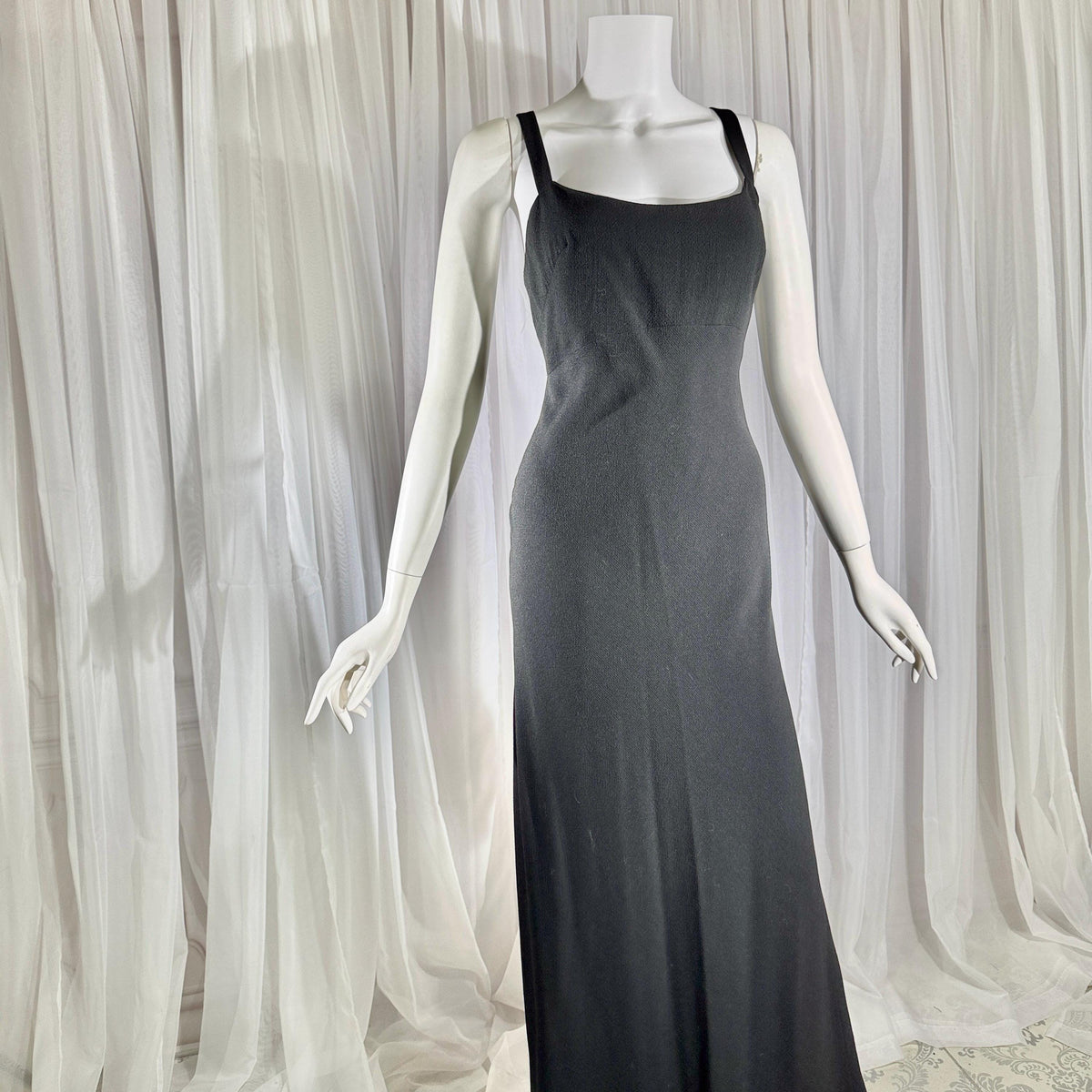 PAULINE TRIGERE, vintage 1980s evening dress, Black crepe sheath slip dress