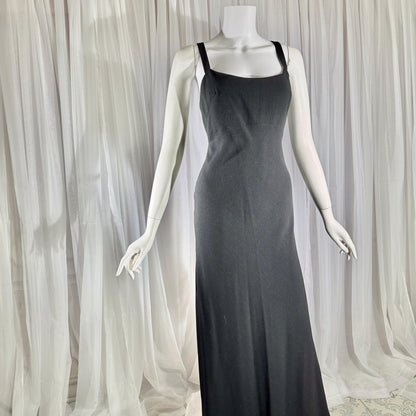 PAULINE TRIGERE, vintage 1980s evening dress, Black crepe sheath slip dress