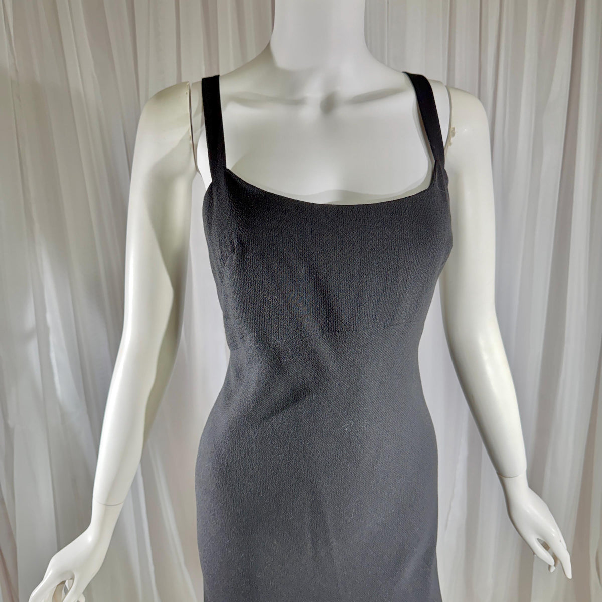 PAULINE TRIGERE, vintage 1980s evening dress, Black crepe sheath slip dress