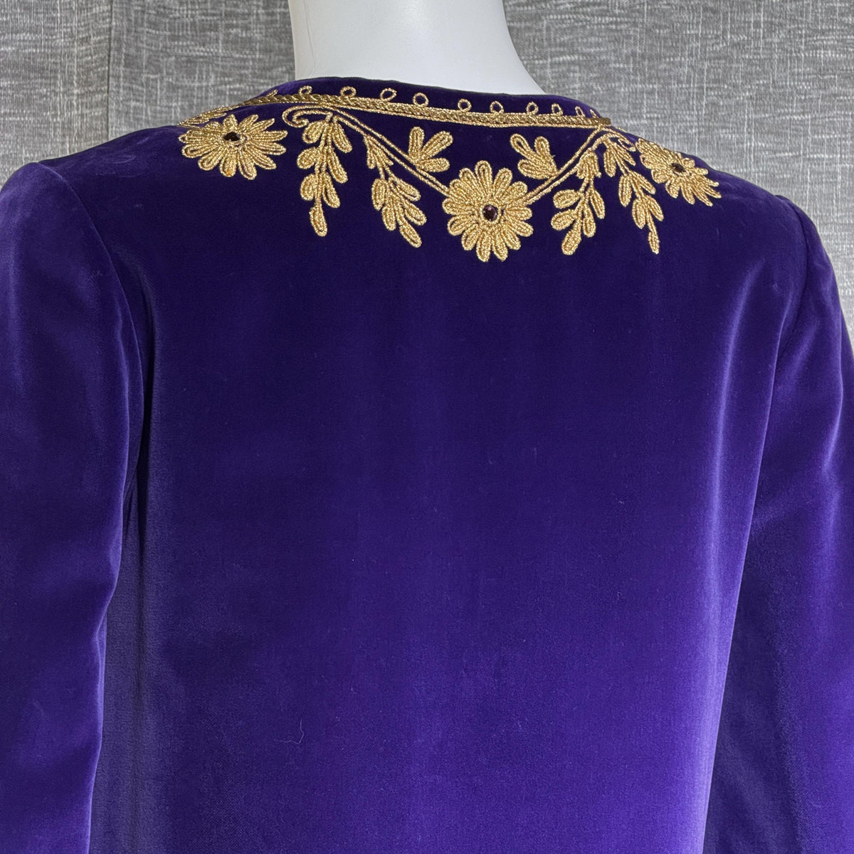 MALOUF Perfect Negligee, I. MAGNIN, 1960s vintage caftan evening dress, Royal Purple velvet and gold metallic & rhinestones Kaftan