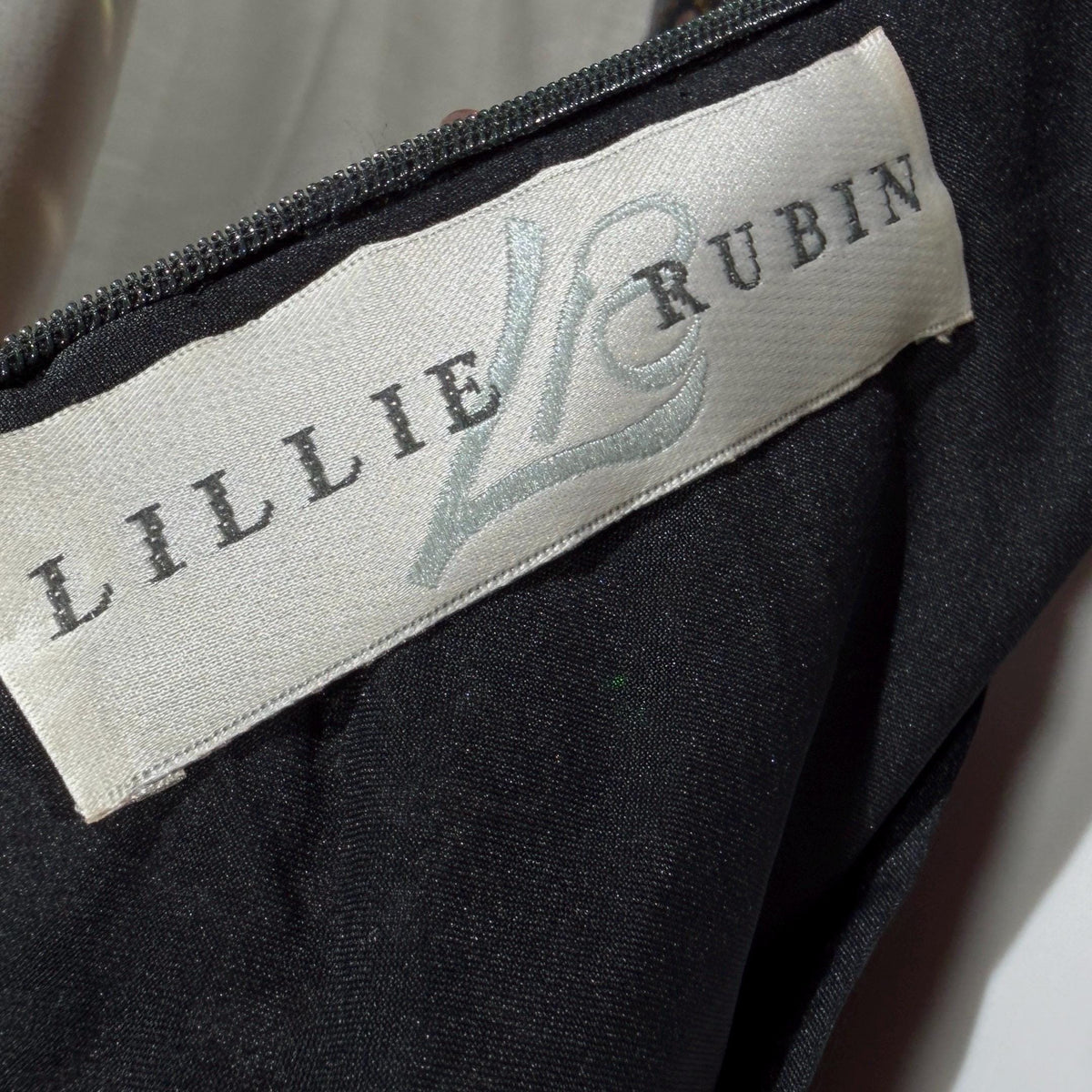 vintage 1980s RIAZEE BOUTIQUE evening dress gown, Lillie Rubin Black Silk Sequin Evening slip dress