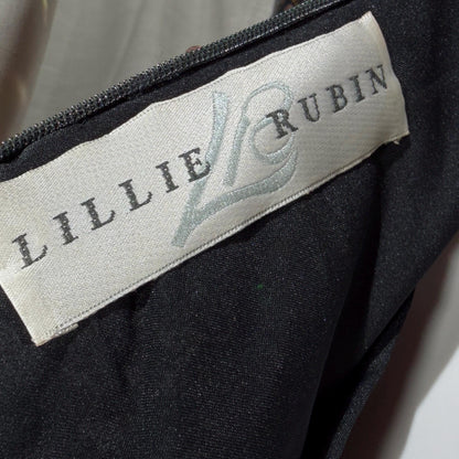 vintage 1980s RIAZEE BOUTIQUE evening dress gown, Lillie Rubin Black Silk Sequin Evening slip dress