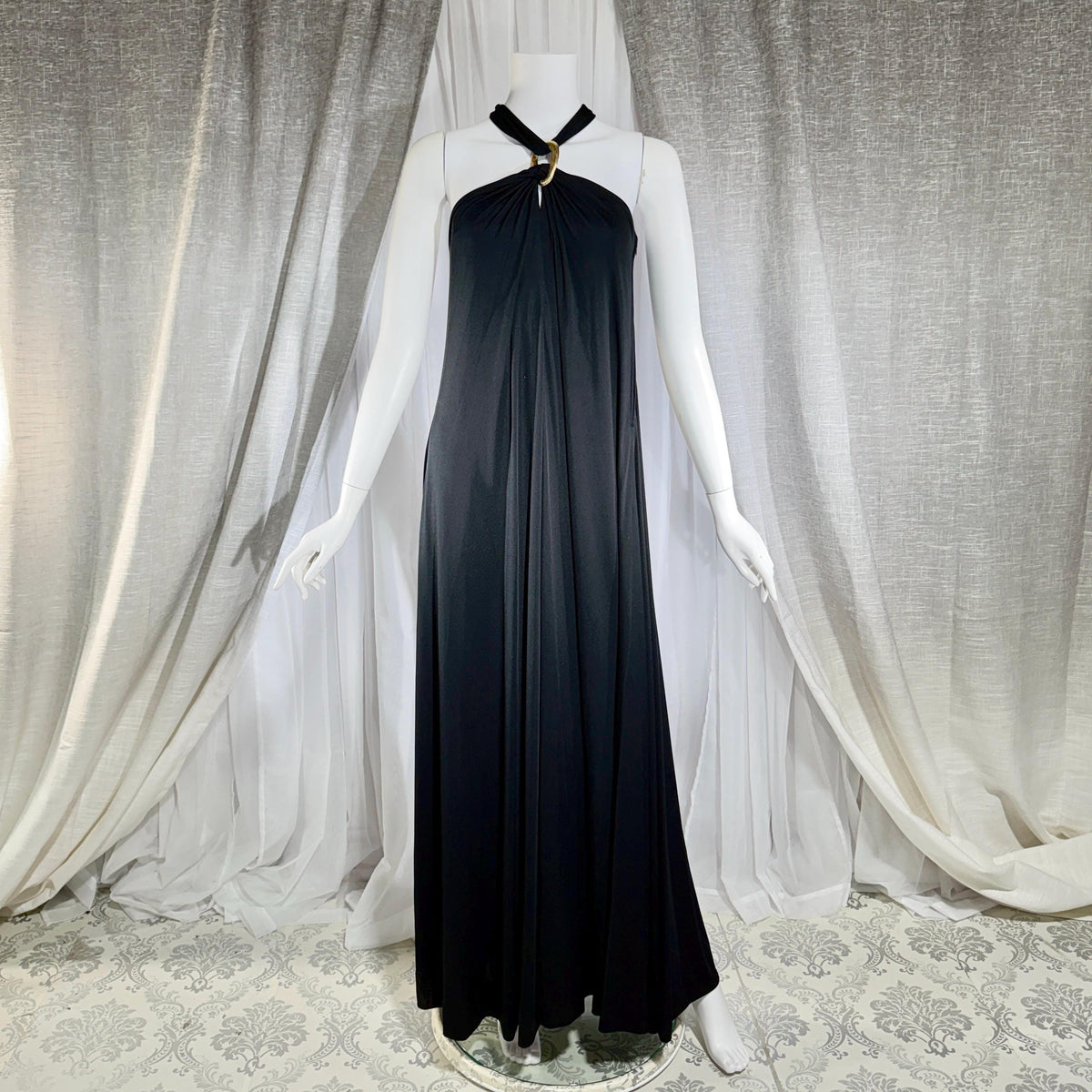 vintage 1970s DONAL BROOKS evening dress, Slinky Black Jersey knit goddess gown, very Halston