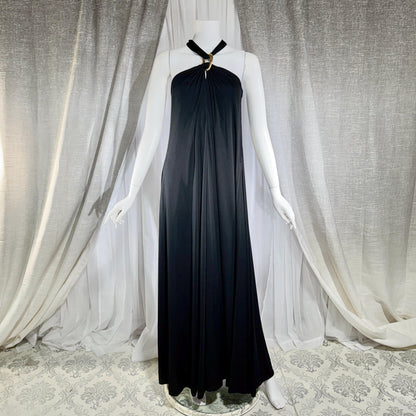 vintage 1970s DONAL BROOKS evening dress, Slinky Black Jersey knit goddess gown, very Halston