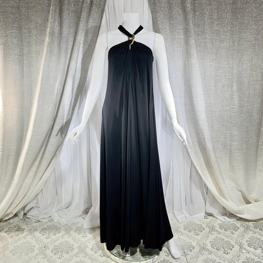 vintage 1970s DONAL BROOKS evening dress, Slinky Black Jersey knit goddess gown, very Halston
