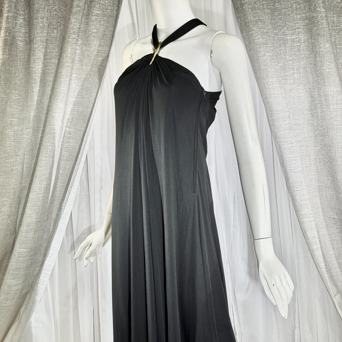 vintage 1970s DONAL BROOKS evening dress, Slinky Black Jersey knit goddess gown, very Halston